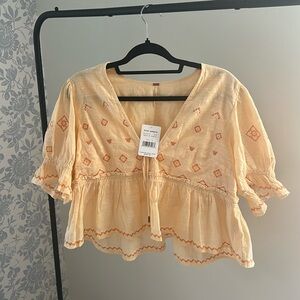 Free People Orange Cropped Blouse